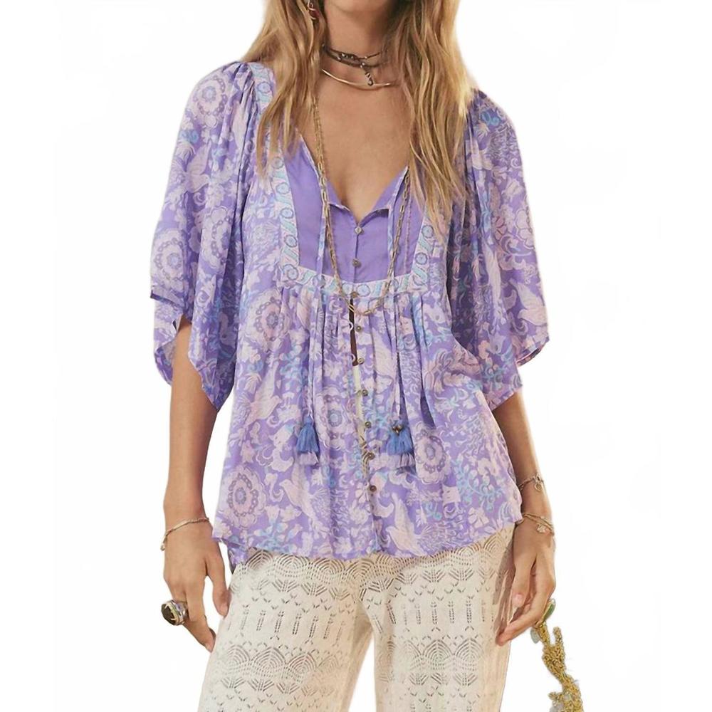 Spell Lavender Paisley Boho Peasant Blouse